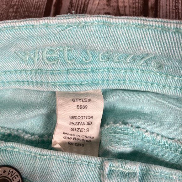 WET SEAL Women's Size Small Aqua Distressed Jegging Denim Jeans Skinny - Picture 6 of 6